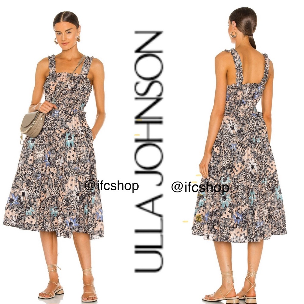 Ulla Johnson Annisa Midi Floral Tiered Dress in Faded Coral 2